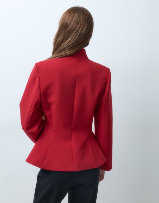 Miss Selfridge Petite structured blazer in cherry red, 3 of 4