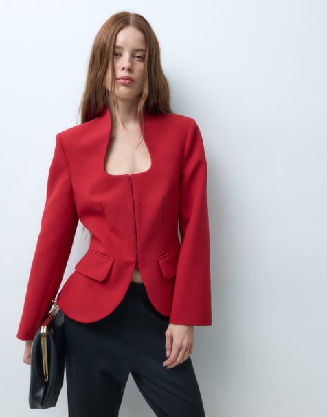 Miss Selfridge Petite strukturerad kavaj i körsbärsrött - view 1