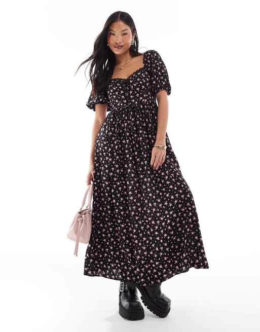 Miss Selfridge Petite – Sukienka gorsetowa maxi w drobny wzór