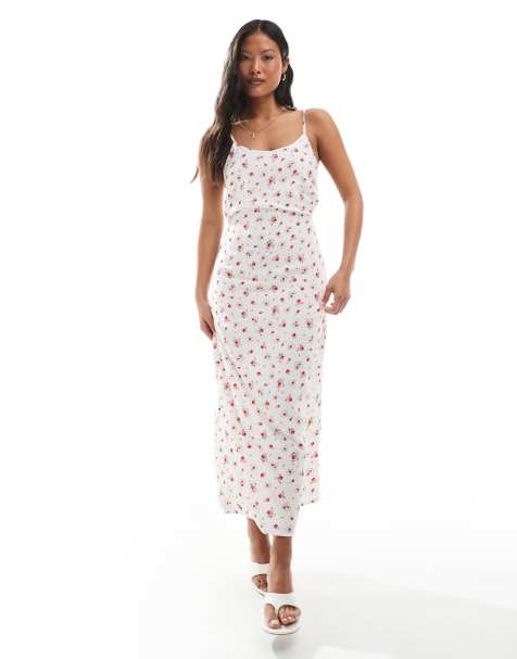 Miss Selfridge Petite strappy scoop neck maxi slip dress in heart print