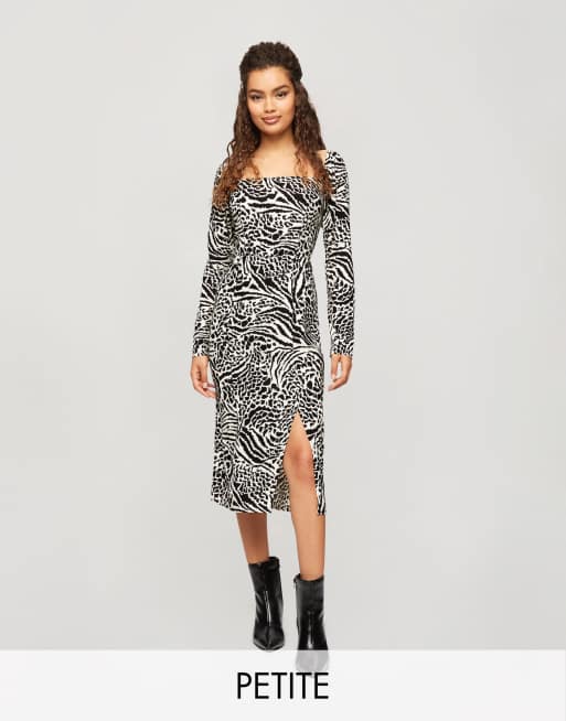 Miss Selfridge Petite – Sukienka midi w zwierzęcy wzór