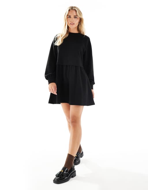 Miss Selfridge Petite super soft brushed smock dress in black, 2 of 4