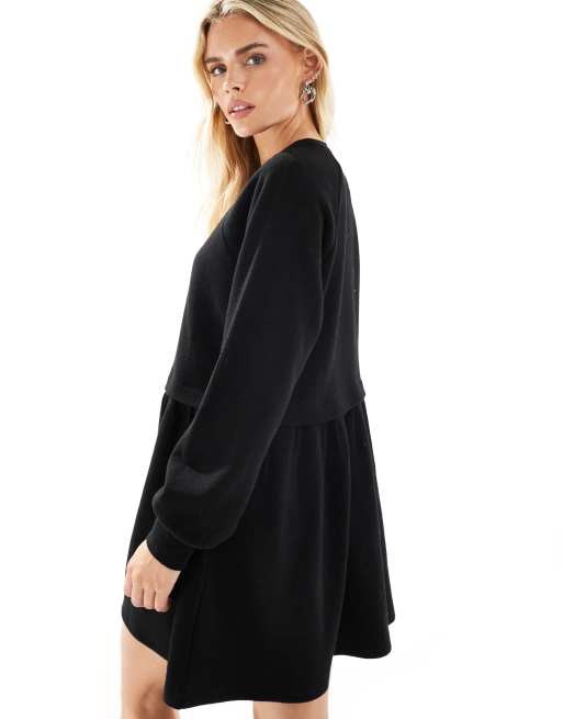 Miss Selfridge Petite super soft brushed smock dress in black, 4 of 4