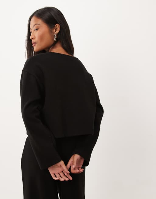 Miss Selfridge Petite super soft cardigan co-ord in black, 4 of 4