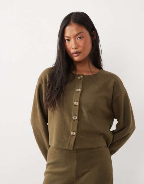 Miss Selfridge Petite super soft cardigan co-ord in olive - view 1