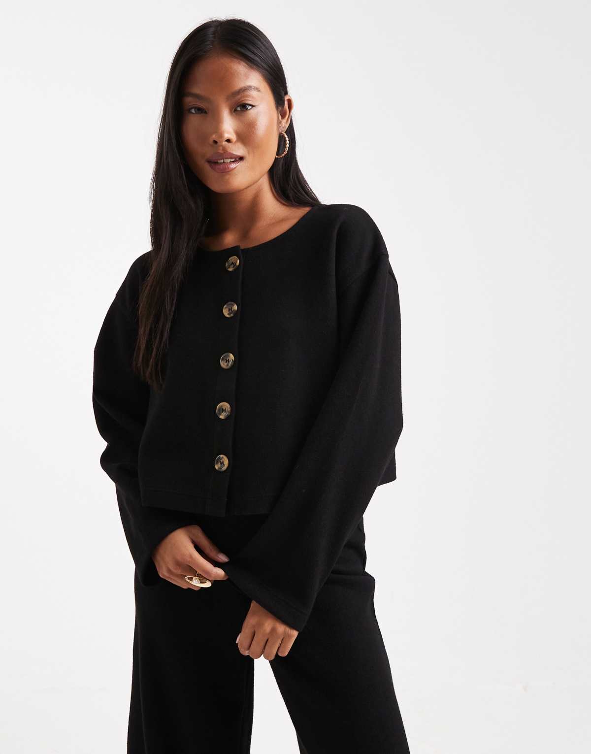 Miss Selfridge petite super soft cardigan set in black
