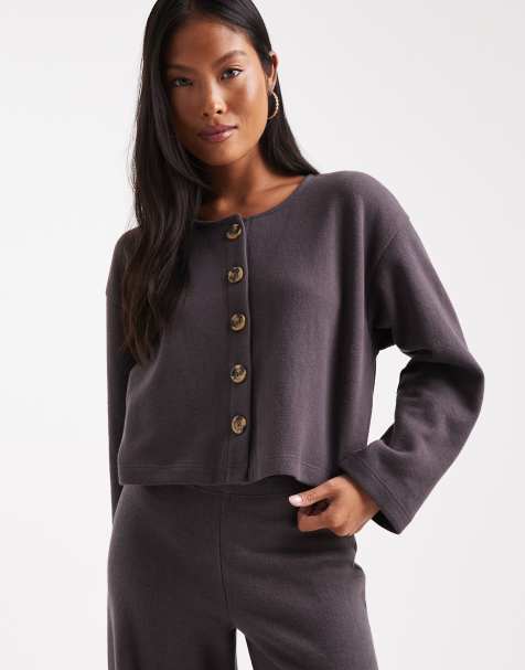 Miss Selfridge petite super soft cardigan set in charcoal