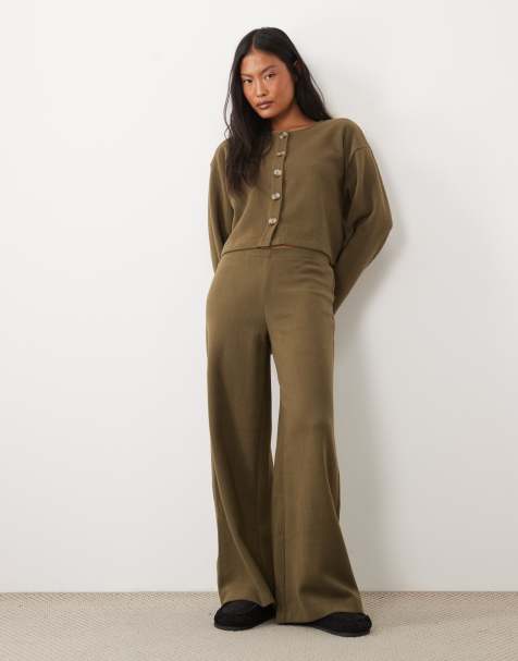 Miss Selfridge Petite super soft pant co-ord in olive - view 1