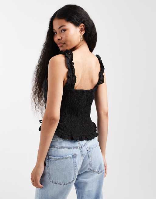 Miss Selfridge Petite – Svart, broderad korsettopp i bomull, 2 av 4