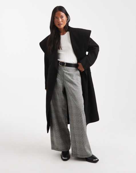 Miss Selfridge Petite – Svart, formell kappa med omlottdesign - view 1