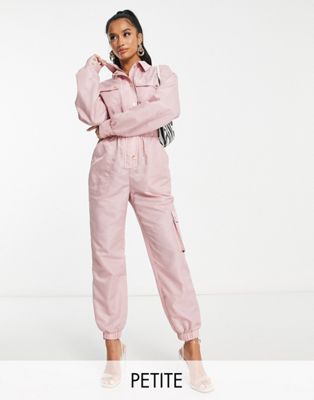 Miss Selfridge Petite nylon waisted jumpsuit in dusky pink - ASOS Price Checker