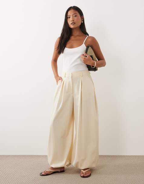 Miss Selfridge Petite tailored balloon pants in off white - view 1