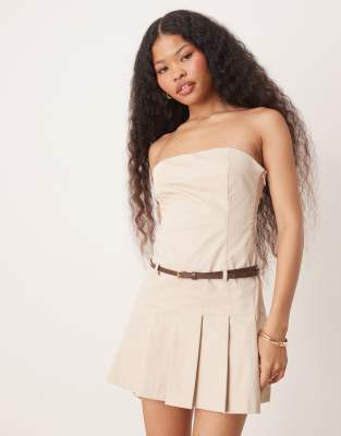 tailored bandeau mini dress in stone-Neutral