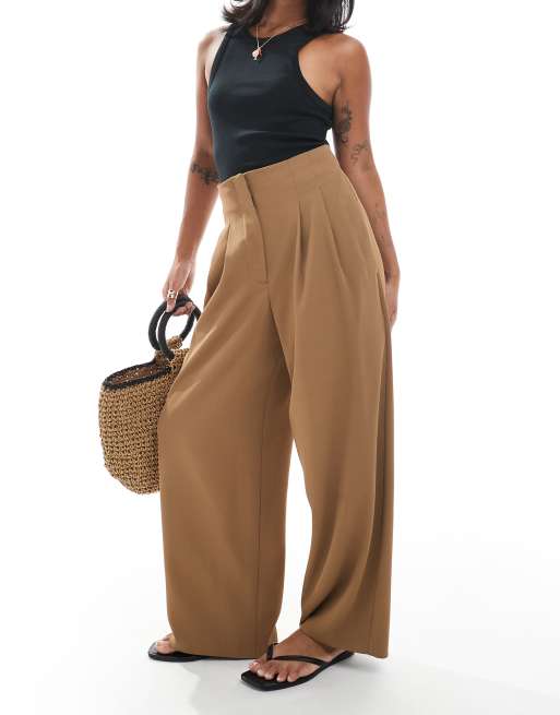 Miss Selfridge Petite tailored barrel leg trouser in tobacco, 3 of 5