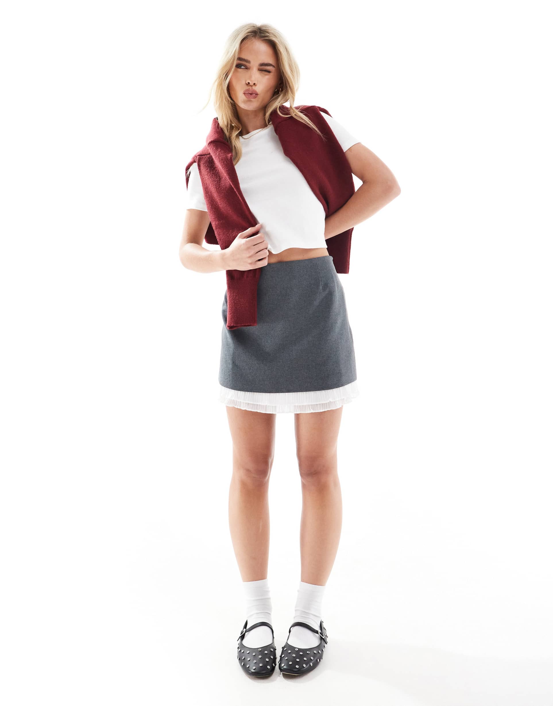 miss selfridge petite tailored double layer skirt in gray