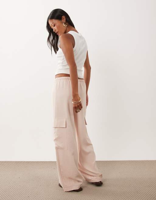 Miss Selfridge Petite tailored fluid cargo trouser in pale pink, 5 of 5