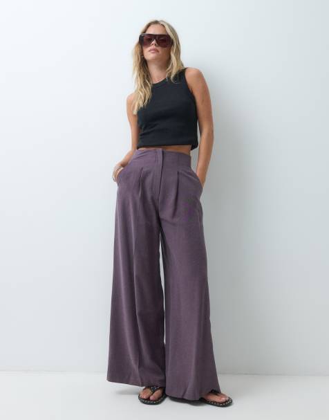 Miss Selfridge Petite tailored fluid palazzo trouser in grape - view 1