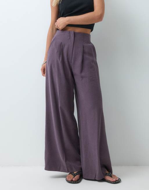 Miss Selfridge Petite tailored fluid palazzo trouser in grape, 3 of 5