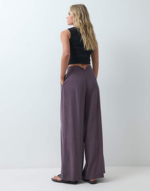 Miss Selfridge Petite tailored fluid palazzo trouser in grape, 4 of 5