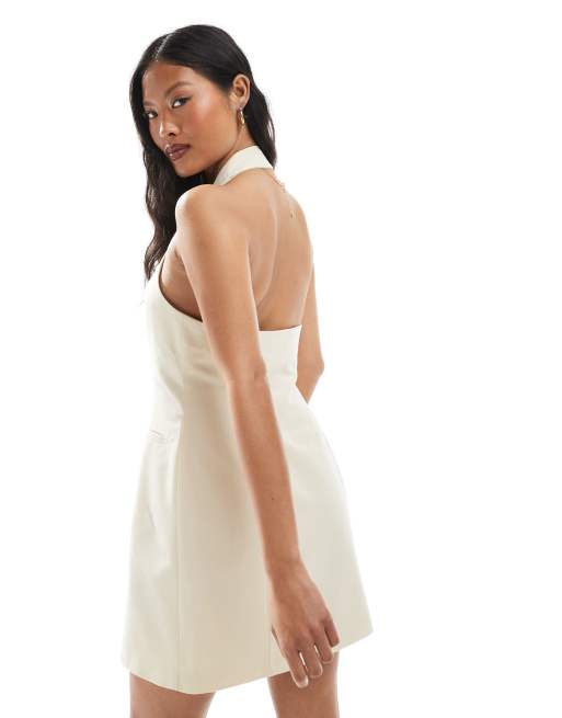 Miss Selfridge Petite tailored halter mini dress in cream