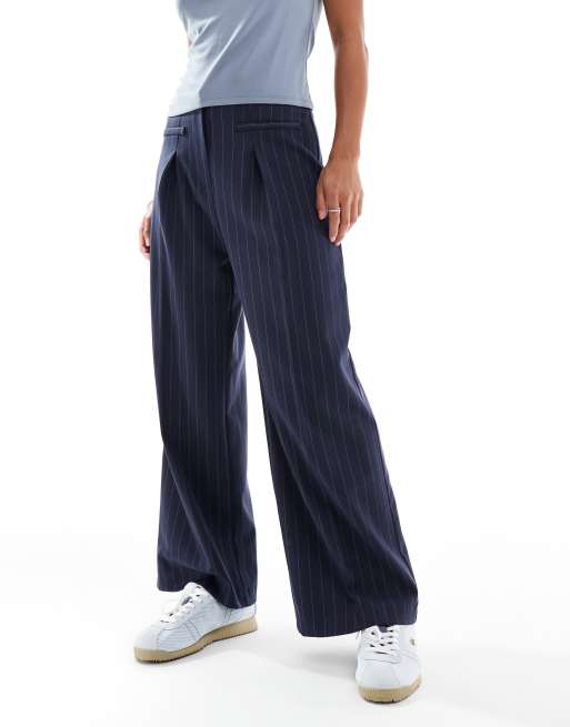 Miss Selfridge Petite tailored high waisted trouser in navy pinstripe, 5 of 5