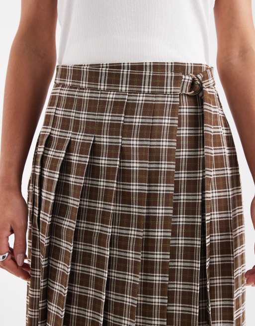 Miss Selfridge Petite tailored pleated midi skirt in check, 4 of 5