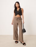 [Miss Selfridge Petite] Miss Selfridge Petite tailored pull on pants in brown check 4 Brown check