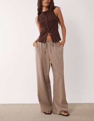 Miss Selfridge Petite tailored pull on pants in neutral pinstripes