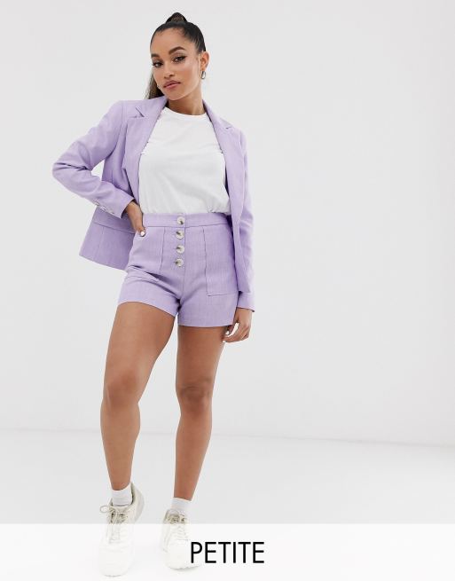 Miss Selfridge Petite tailored blazer shorts co ord in lilac ASOS