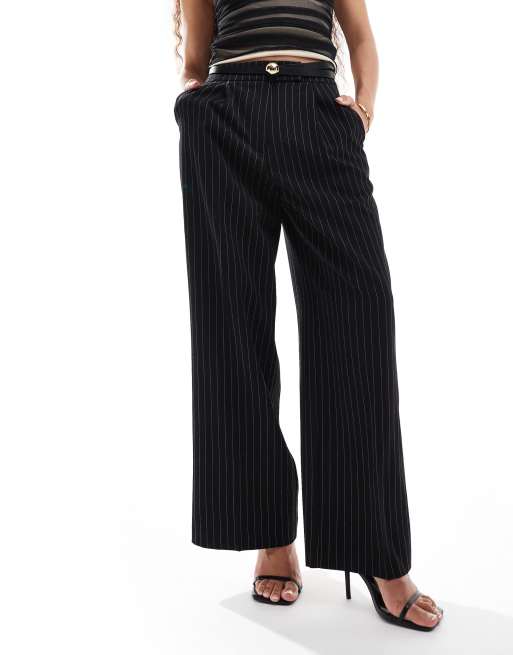 Miss Selfridge Petite tailored straight leg pants in mono pinstripe, 2 of 5