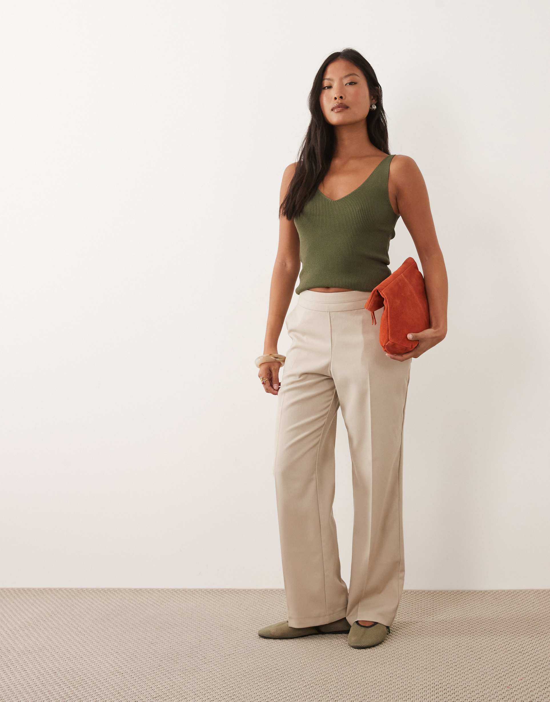 miss selfridge petite tailored straight leg pants in stone