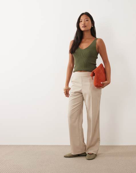 Miss Selfridge Petite tailored straight leg trouser in stone - view 1