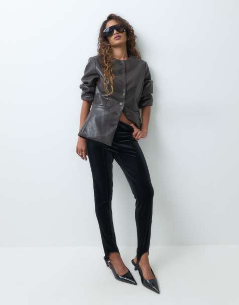 Miss Selfridge Petite tailored velvet ski pant in black - view 1