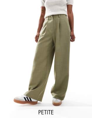 tailored wide leg dad pants in khaki-Green