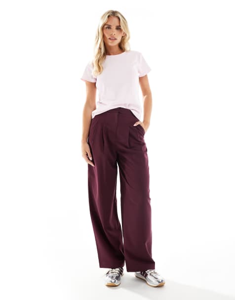 Miss Selfridge Petite tailored wide leg pants in dark plum - view 1