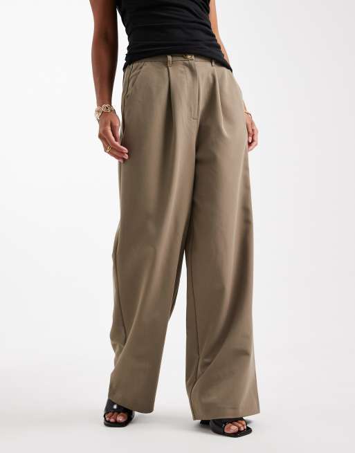 Miss Selfridge Petite tailored wide leg pants in khaki, 2 of 5