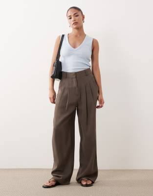 Miss Selfridge Petite Tailored Wide Leg Pants In Brown
