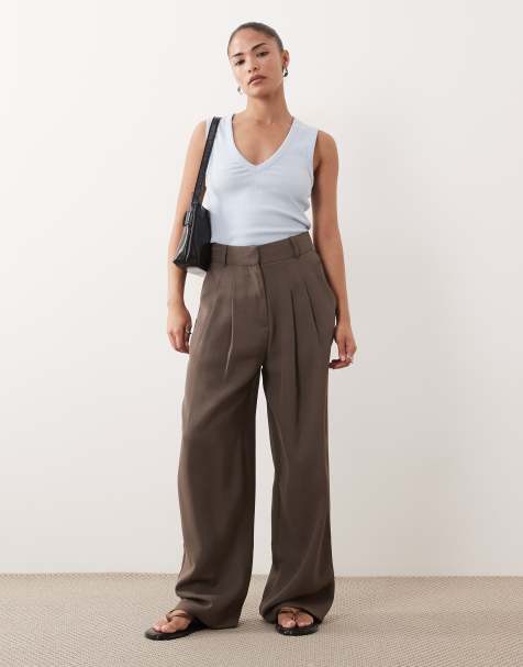 Miss Selfridge Petite tailored wide leg pants in mushroom - part of a set - view 1