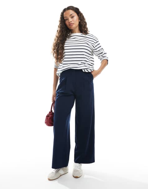 Miss Selfridge Petite tailored wide leg pants in navy - view 1