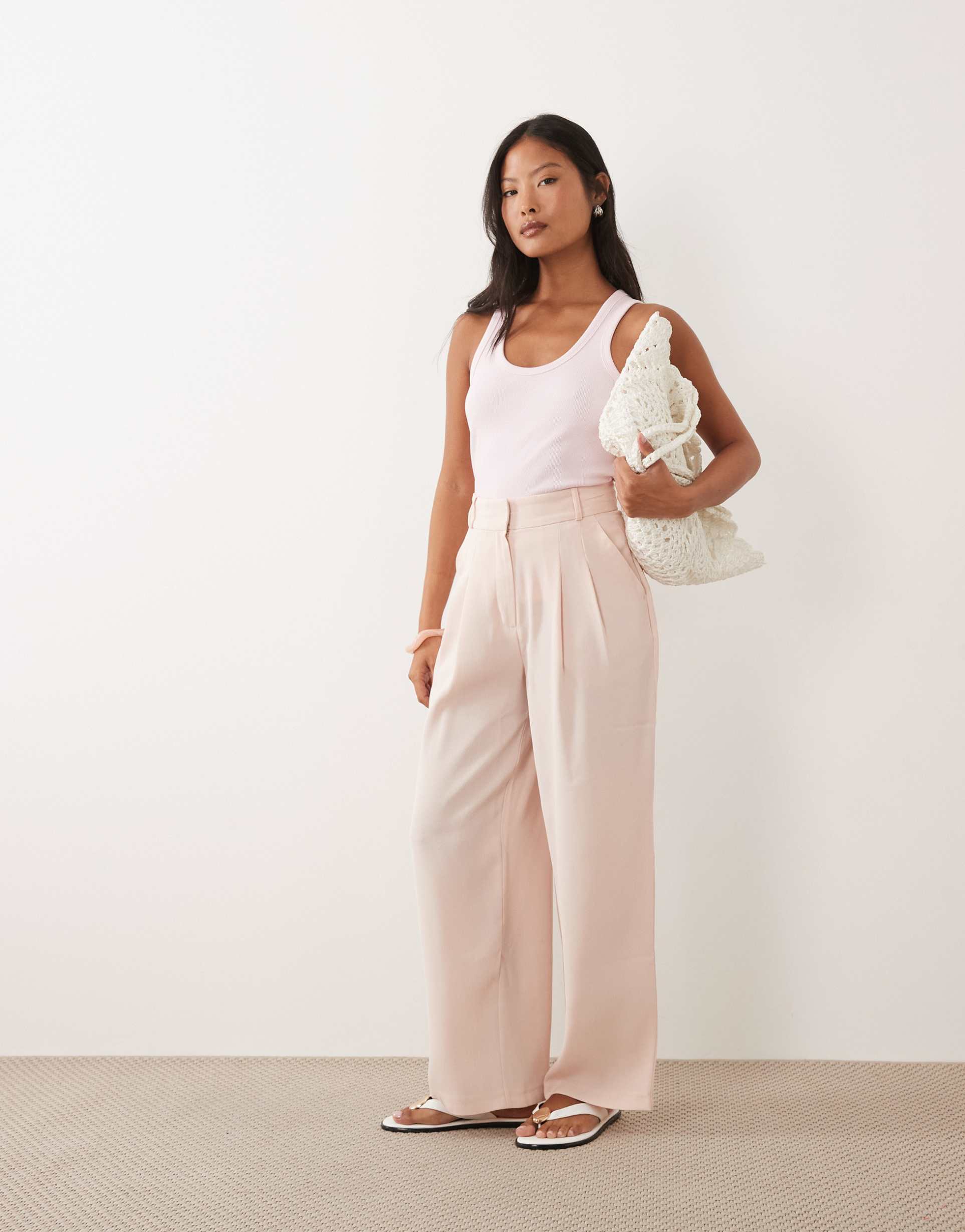 miss selfridge petite tailored wide leg pants in pale pink