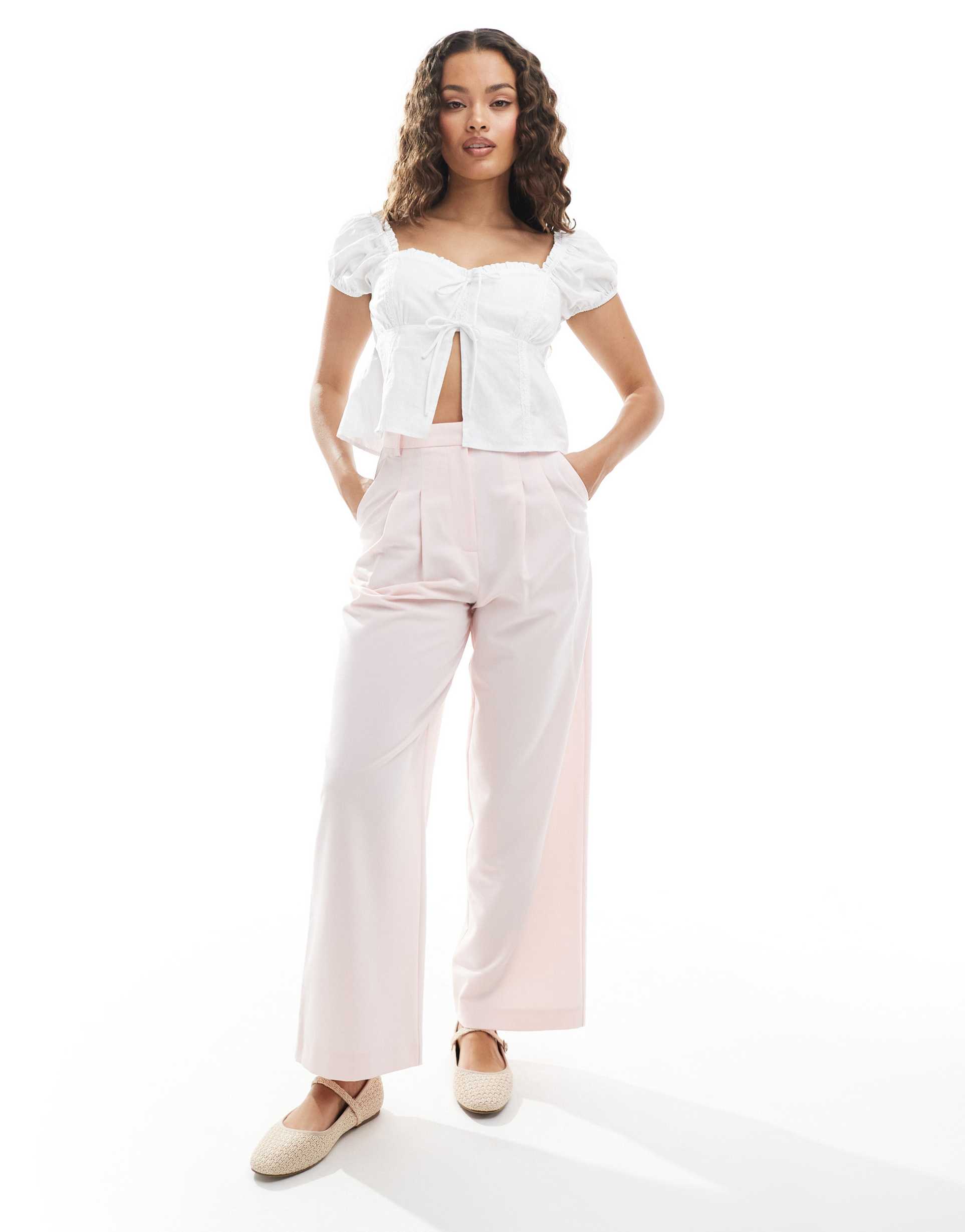miss selfridge petite tailored wide leg pants in pink