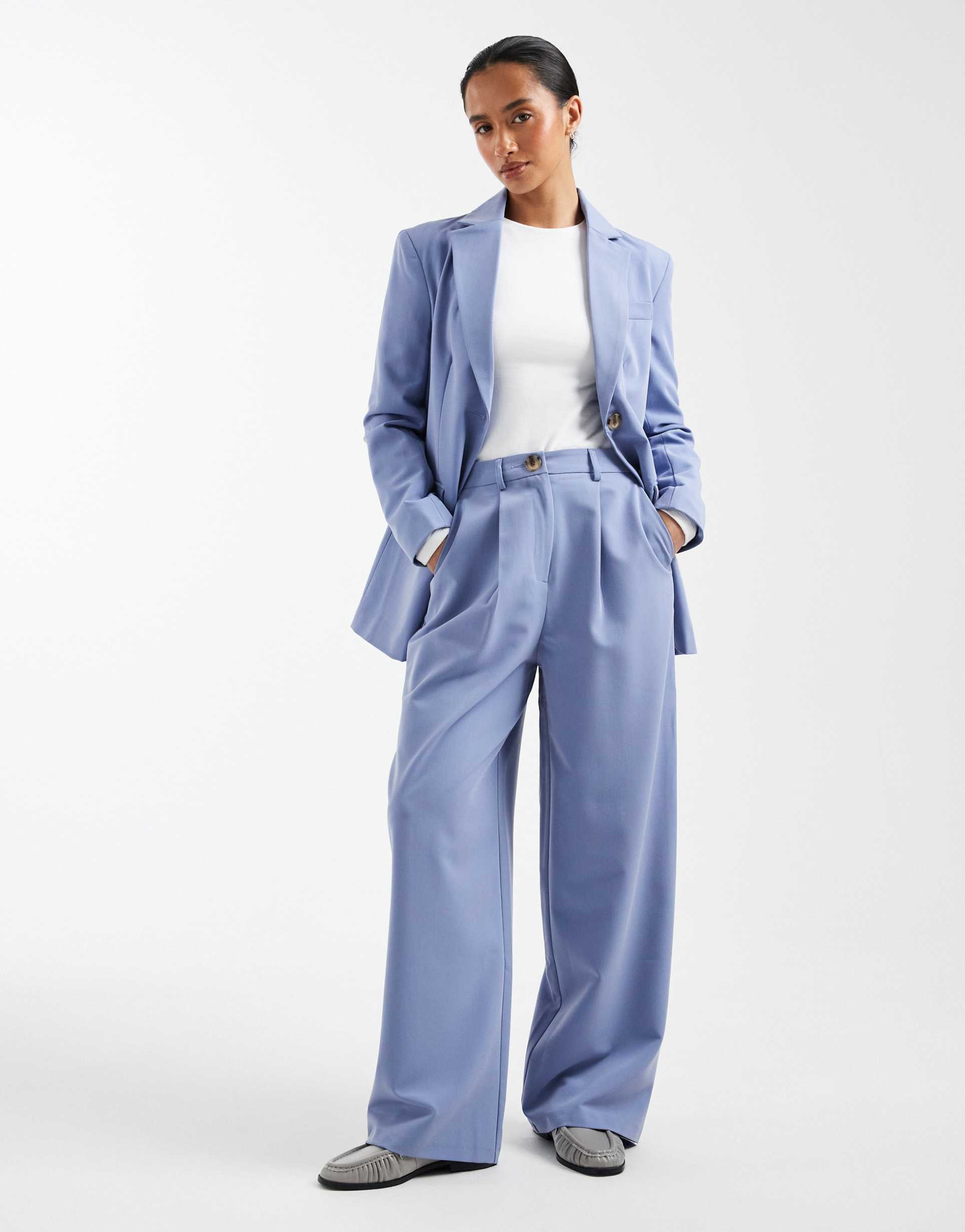 miss selfridge petite tailored wide leg pants in powder blue