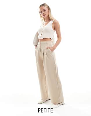 Miss Selfridge Petite Tailored Wide Leg Pants In Stone-neutral