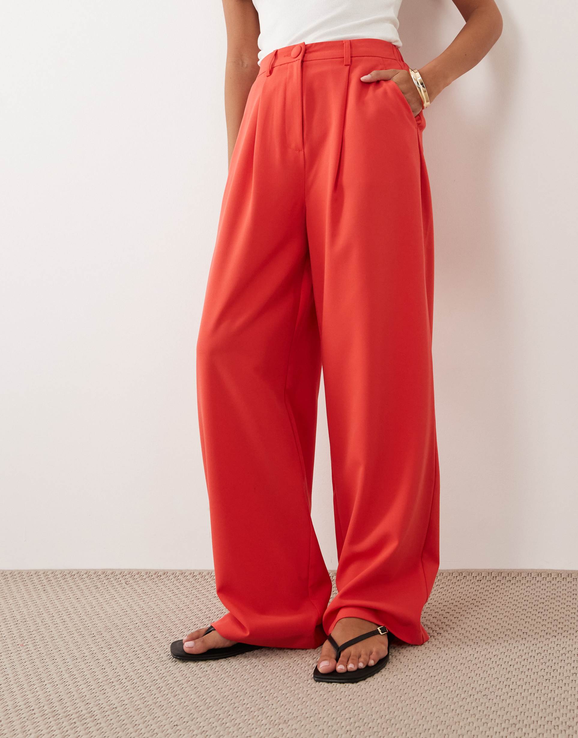 miss selfridge petite tailored wide leg pants in tomato red