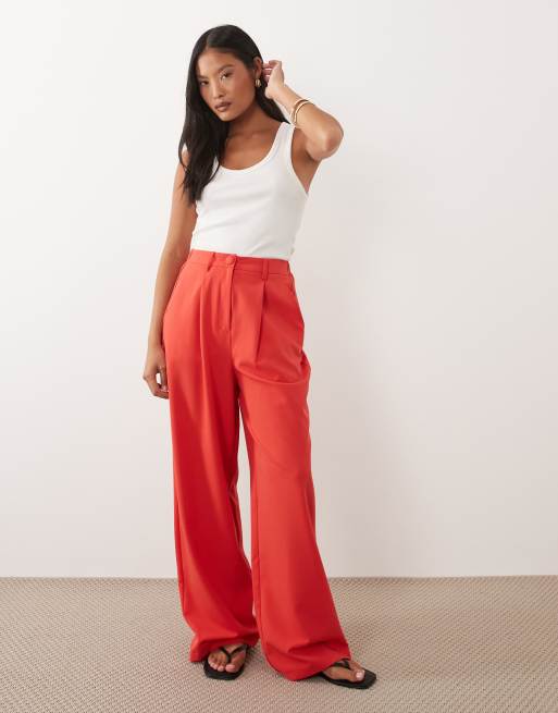 Miss Selfridge Petite tailored wide leg pants in tomato red, 2 of 5