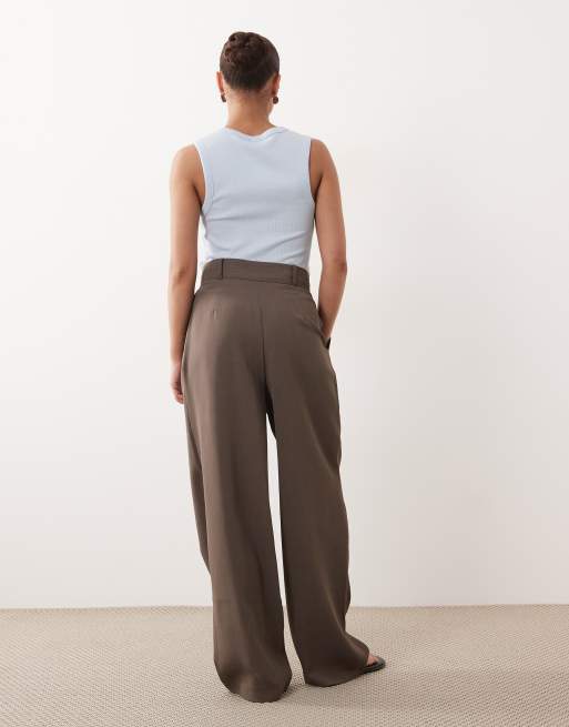 Miss Selfridge Petite tailored wide leg trouser co-ord in mushroom, 5 of 5