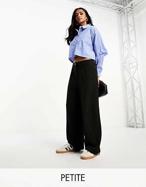 Miss Selfridge Petite tailored wide leg trouser in black - BLACK | ASOS