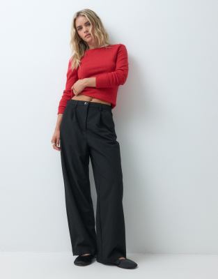 Miss Selfridge Petite Tailored Wide Leg Trouser In Black