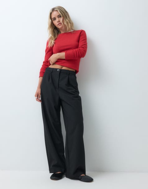 Miss Selfridge Petite tailored wide leg trouser in black - view 1