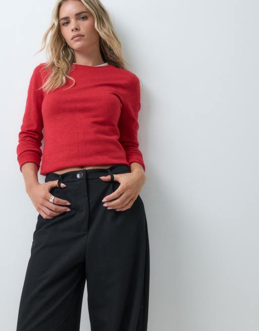 Miss Selfridge Petite tailored wide leg trouser in black, 3 of 5